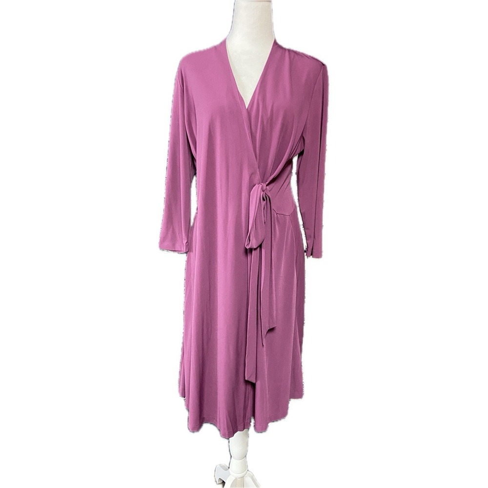 Randolph Duke Dress Medium The Look Womens Purple Wrap Midi Tie Waist Stretchy